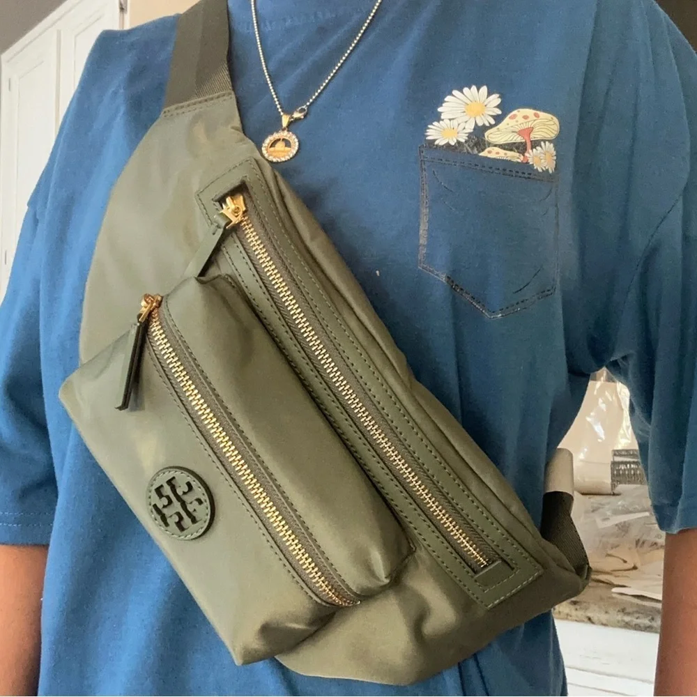 new tory burch belt bag palm leaf nylon.